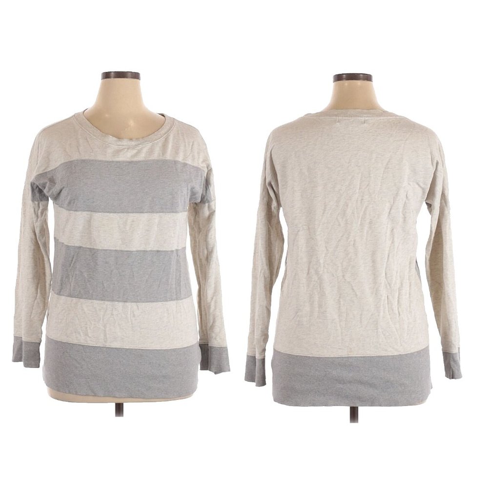 Loft Ann Taylor Gray Colorblock Stripe Sweatshirt